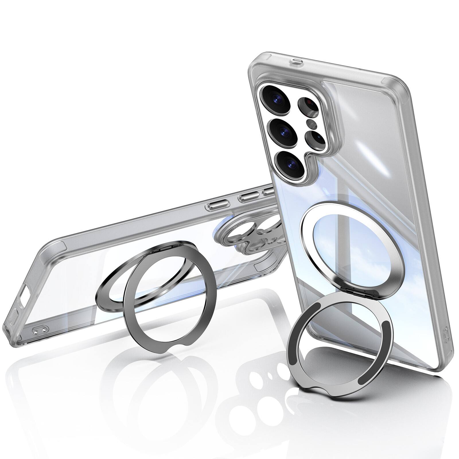 Back. Dteck - Magnetic Clear Case For Samsung Galaxy S26 Ultra, Shockproof Anti-Scratch 360° Ring Holder Stand PC+TPU Protection Cover - White.