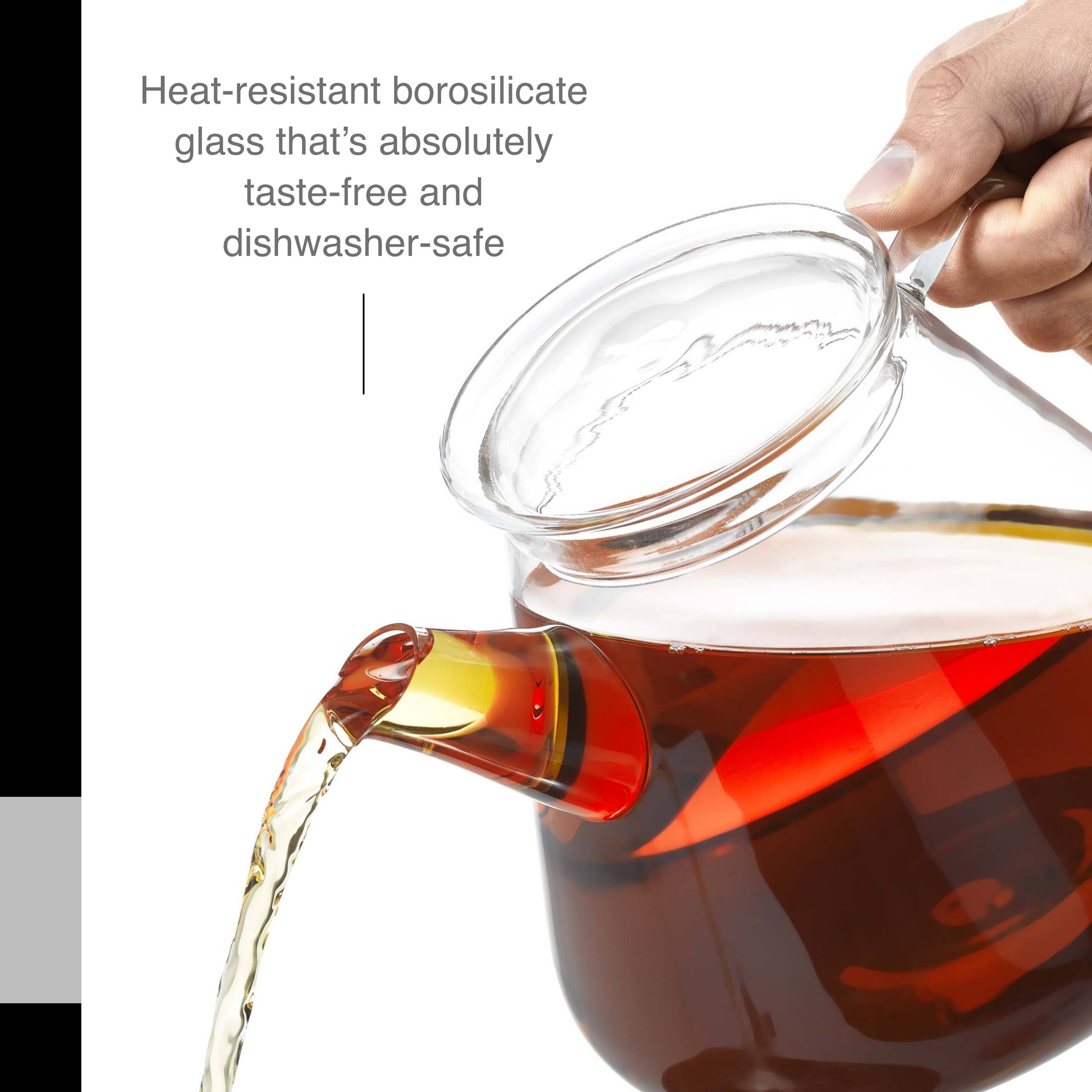 Heat-resistant borosilicate glass that's absolutely taste-free and dishwasher-safe