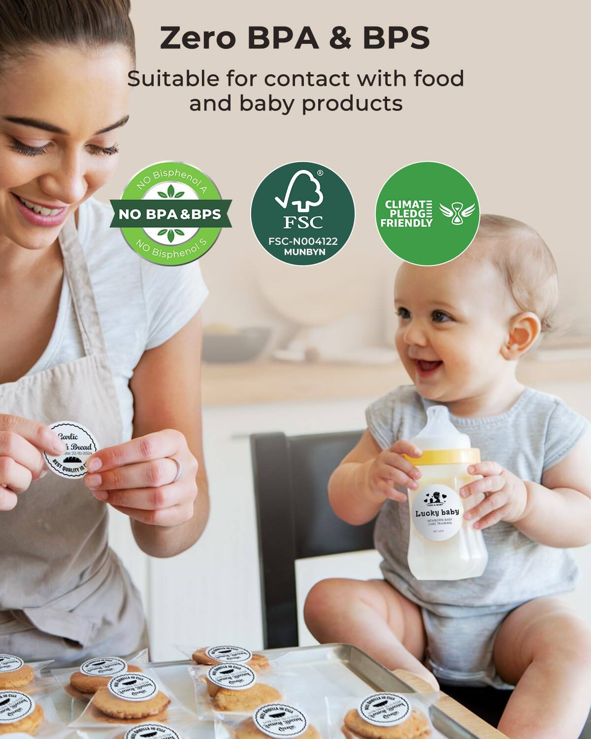 Zero BP & BPS Suitable for contact with food and baby products
NO Bisphenol A NO BP &BPS NO S Bisphenol
FSC FSC-N004122 MUNBYN
CLIMATE PLEDGE FRIENDLY
Parlic 1 Bead : BEST - PUALITY
Lucky baby