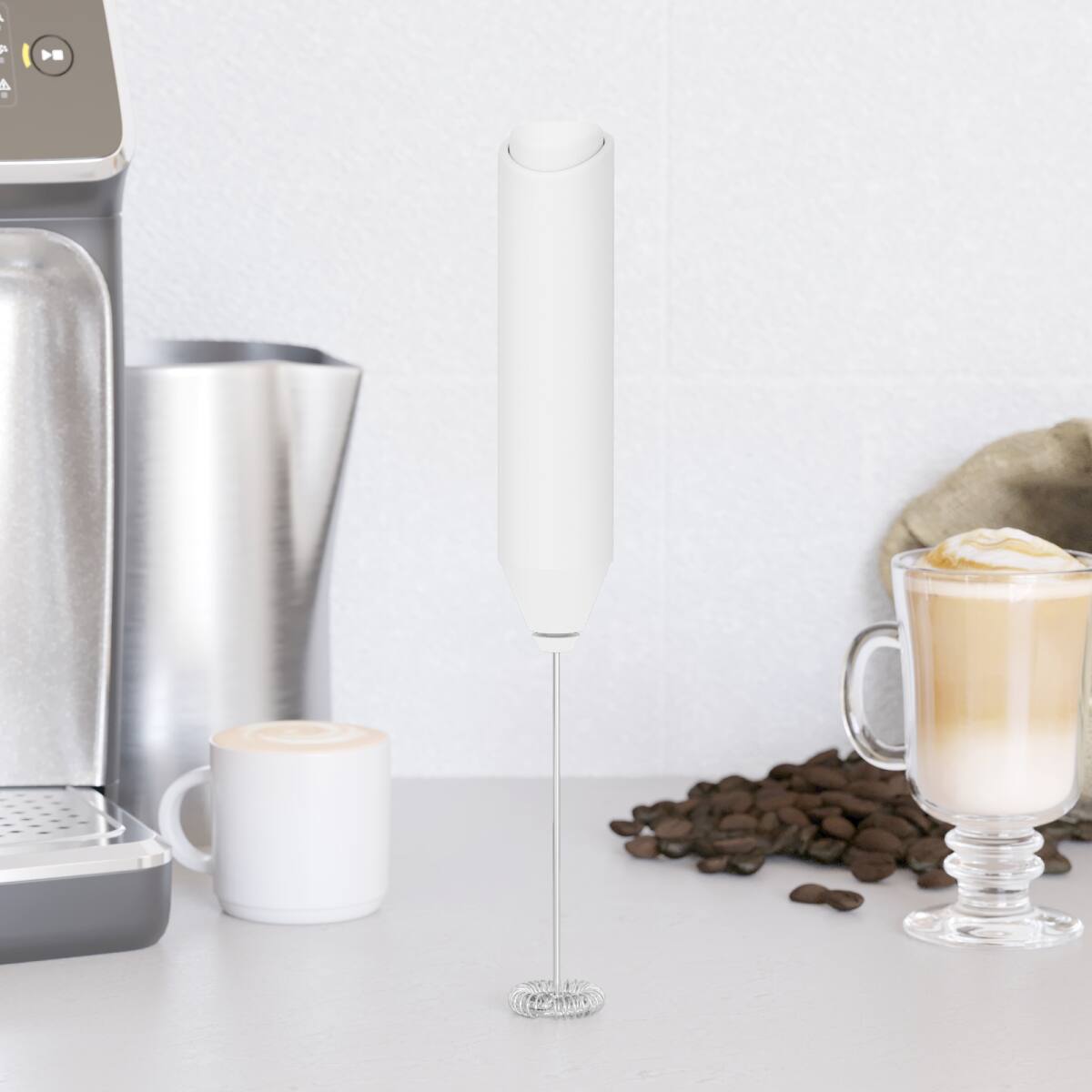 Left. Tooloton - Handheld Milk Frother, Mini Foam Maker for Coffee, Matcha and Hot Chocolate, Stand Not Included, White - White.