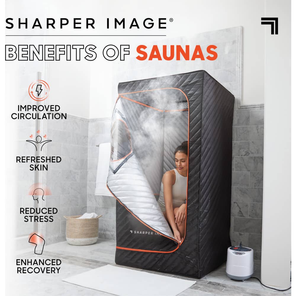 Sharper Image Benefits of Saunas: Improved Circulation, Refreshed Skin, Reduced Stress, Enhanced Recovery.