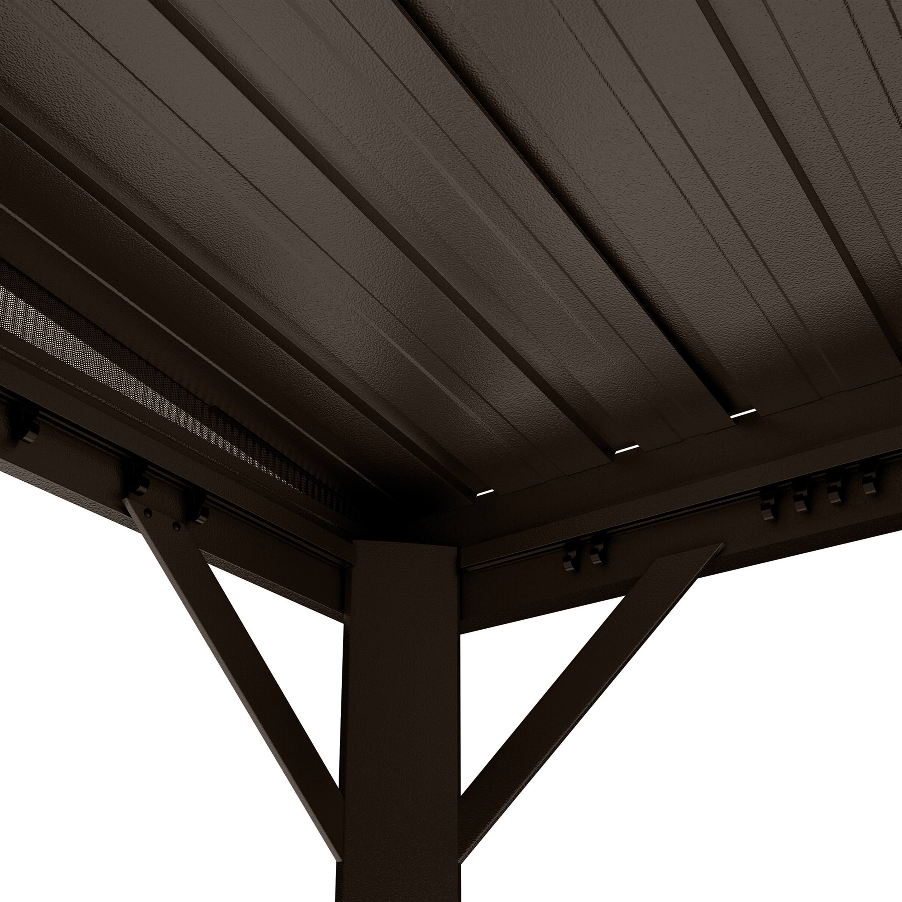 Alt View 8. Mondawe - 12x14 ft Wall-Mounted Hardtop Gazebo with Aluminum Frame, Galvanized Steel Roof, Sunroom, Curtain, and Netting - Black.