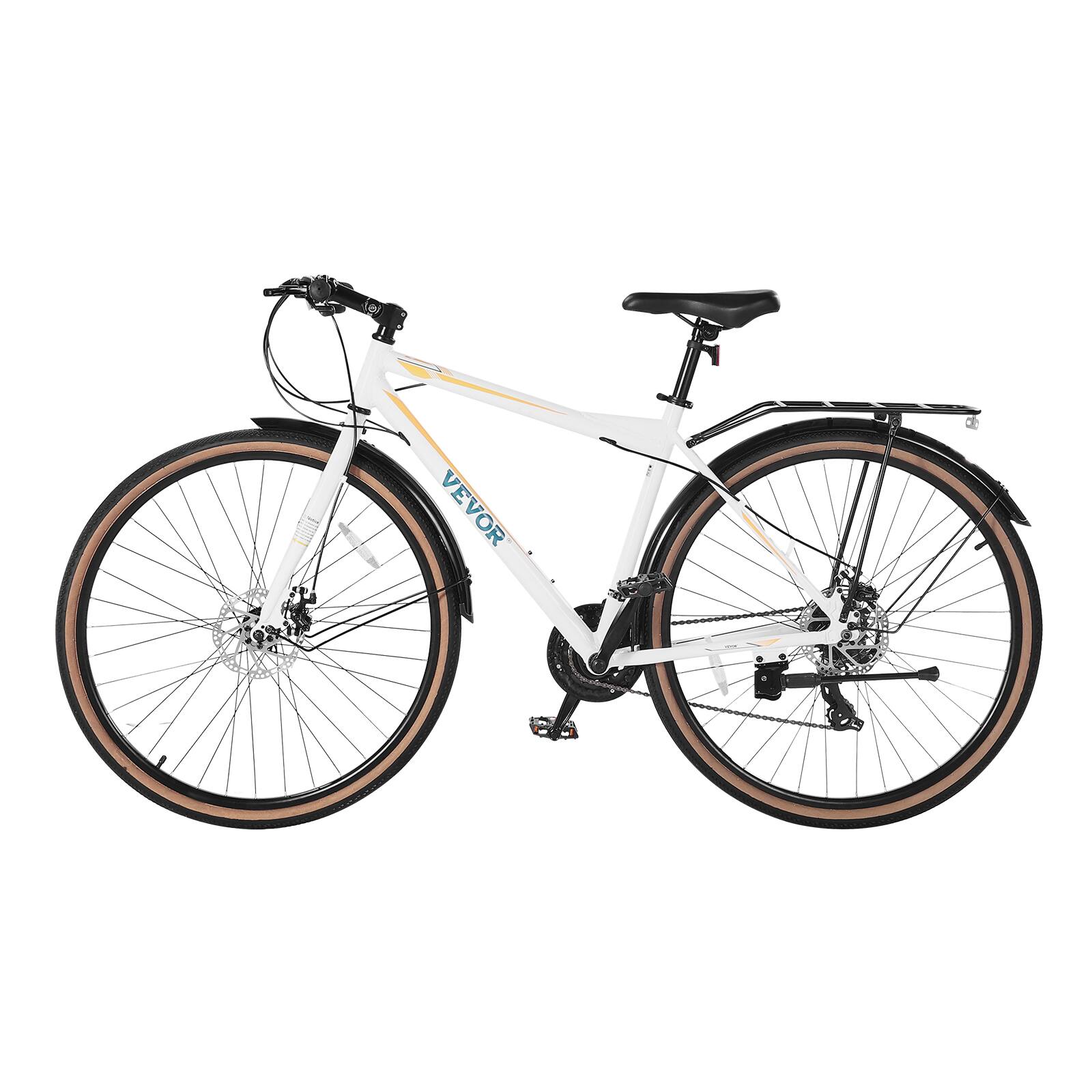 Alt View 5. VEVOR - Hybrid Bike,Lightweight Aluminum Frame Bike, 700c Wheel Hybrid Bicycle,Step-Over Bikes, with 24-Speed Shimano Drivetrain - White, black.