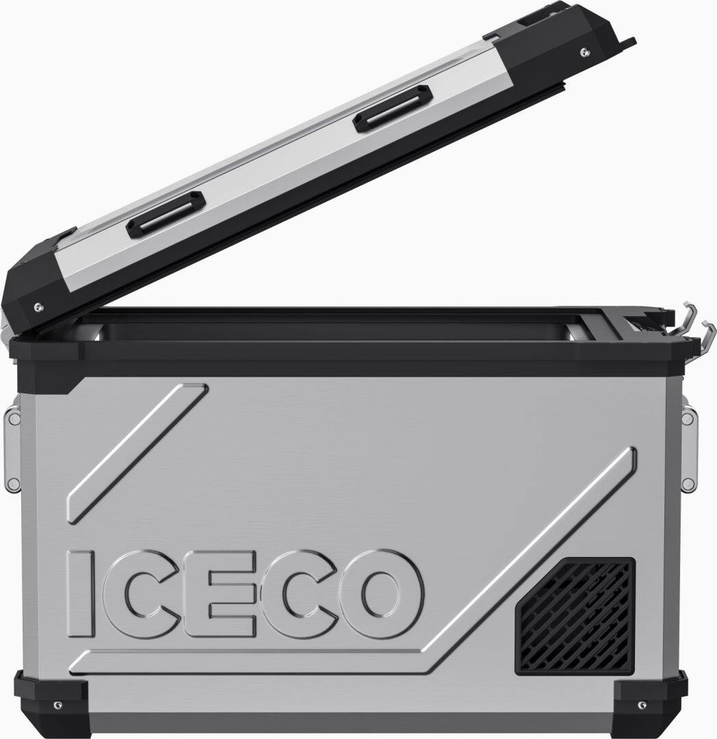 Left. ICECO - APL55 Aluminum Dual Zone 58QT Portable Cooler Silver - Silver.