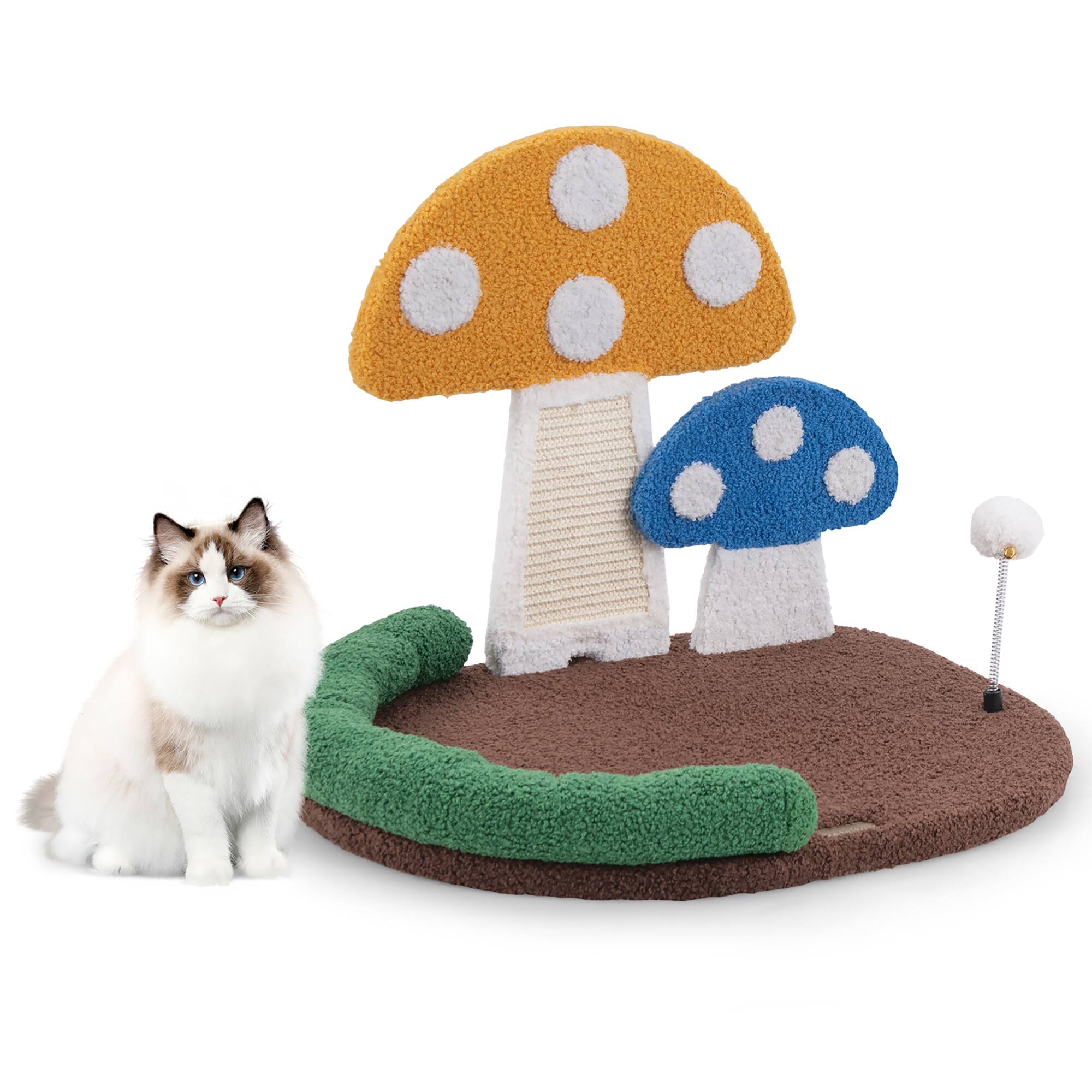Alt View 8. Gymax - Gymax Mushroom Cat Bed for Indoor Cats w/ Comfy Napping Bed Sisal Scratching Board - Brown, Orange, Green, Blue.