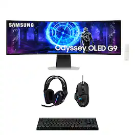 Samsung - LS49DG956SNXGO 49" G95SD OLED Curved Gaming Monitor with G733 Headset, G515 Keyboard, and G502 Mouse (2024) - Silver