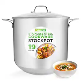 NutriChef - 19-Quart Stainless Steel Stockpot, Induction-Compatible with See-Through Lid - NCSP20 - Silver