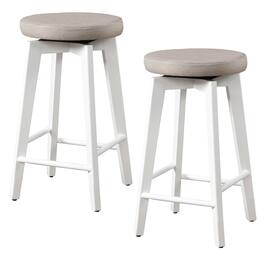 LuXeo - Serena 29" Barstool White Legs with Beige Fabric Upholstered Seat (Set of 2) - White/Beige