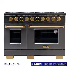 48 in. Dual Oven Dual Fuel Range, 8 Burners, LP, Titanium SS, Kucht Horus Thermostat - Gemstone