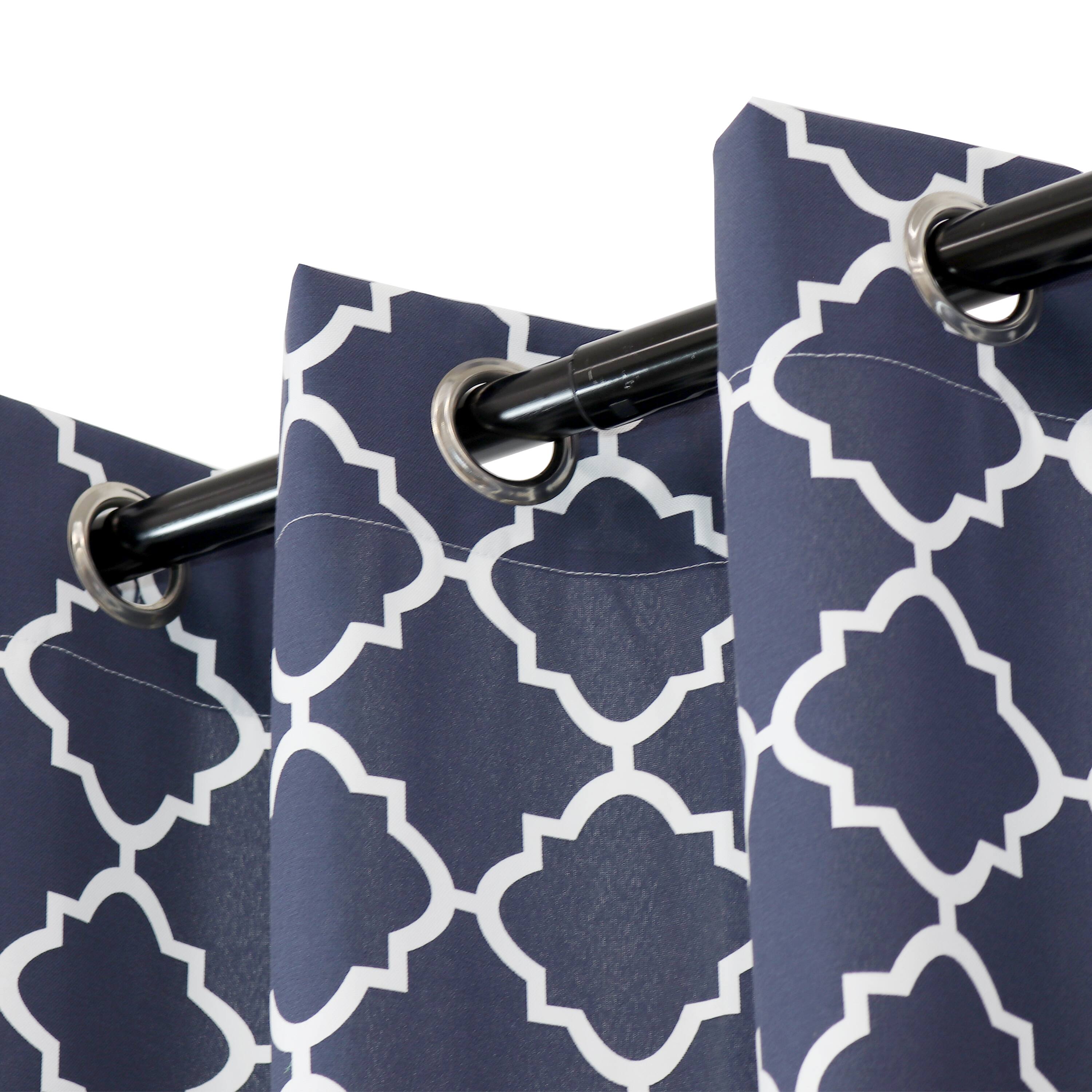 Alt View 8. Sunnydaze - Outdoor Curtain Panel - 52 in x 108 in - Set of 2 - Blue Quatrefoil.