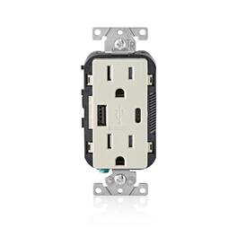 Leviton - Decora 15 amps 125 V Type A/C Duplex Outlet and USB Charger 5-15R 1 pk - Light Almond