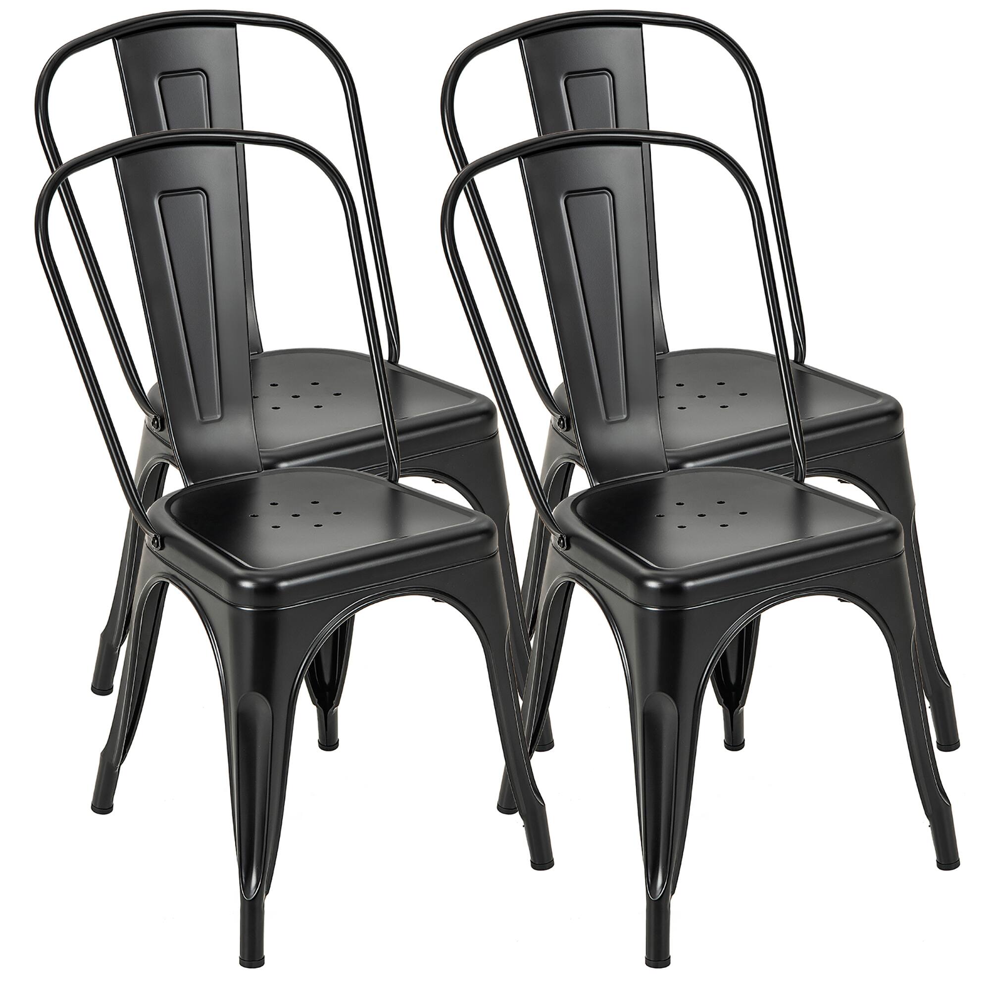 Alt View 9. Gymax - Gymax 18'' Metal Dining Chair High Back Bar Stools Set of 4 w/ X-shaped Frame Breathable Holes - Black.