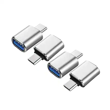 Front. Qixxronics - (4PCS) USB C to USB Adapter,USB Type C to USB Adapter for MacBook, Samsung Notebook, Laptop, Monitor, Type C Devices - Silver.