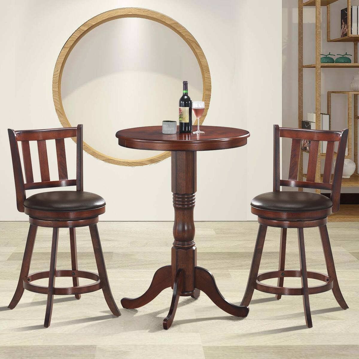 Alt View 1. Costway - Costway Set of 2 25" Swivel Bar stool Leather Padded Dining Kitchen Pub Bistro Chair High Back - Nut-brown.