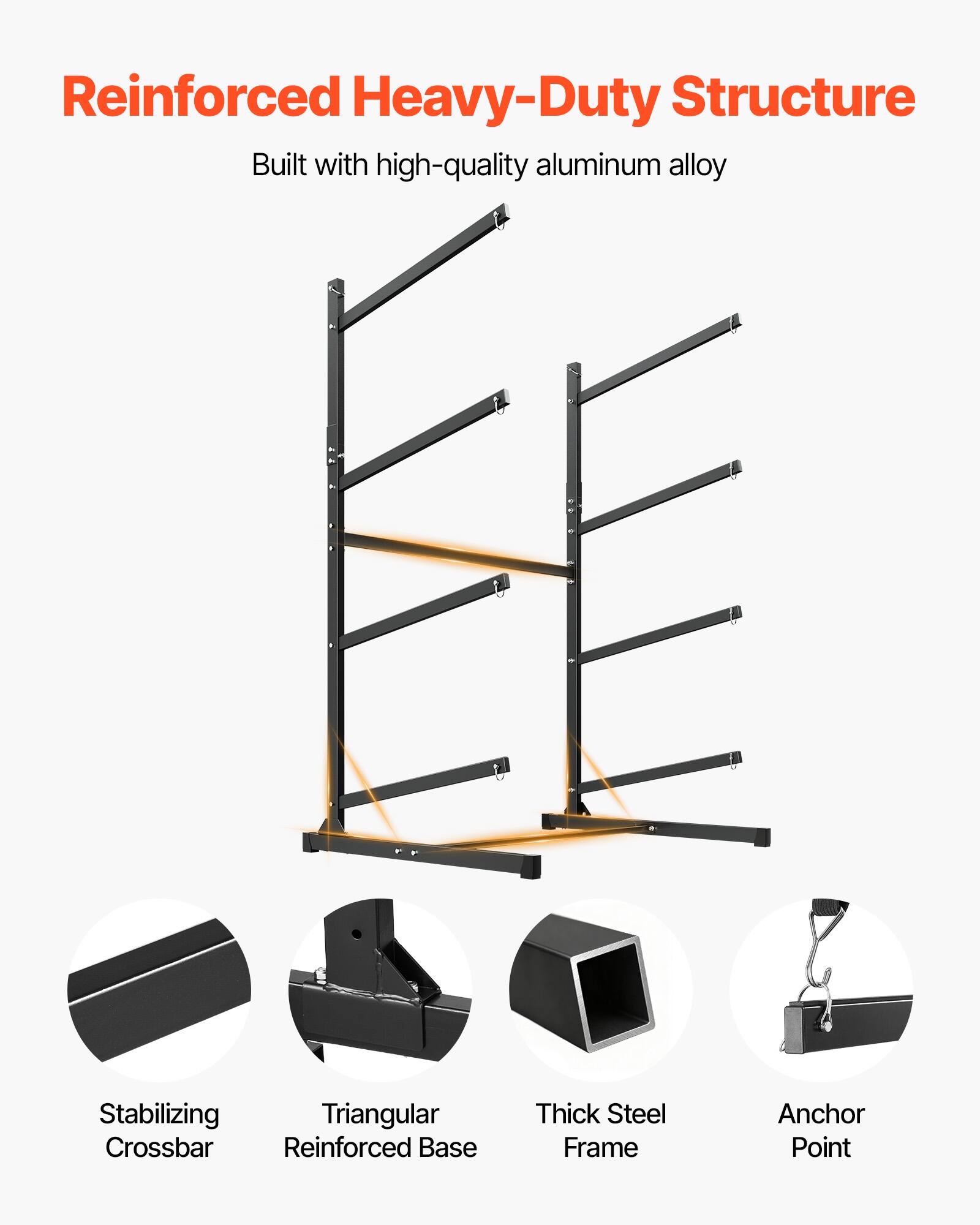 Reinforced Heavy-Duty Structure  
Built with high-quality aluminum alloy  

Stabilizing Crossbar  
Triangular Reinforced Base  
Thick Steel Frame  
Anchor Point