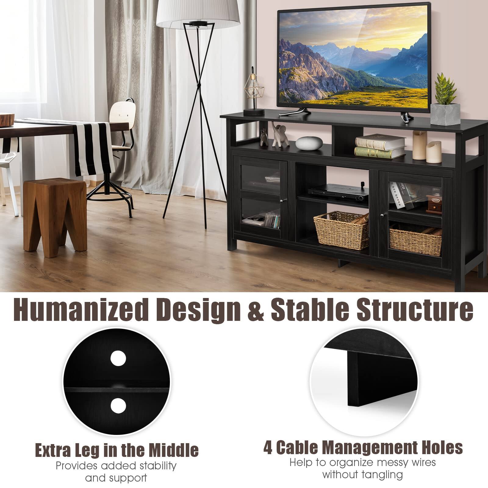 Humanized Design & Stable Structure

Extra Leg in the Middle  
Provides added stability and support

4 Cable Management Holes  
Help to organize messy wires without tangling