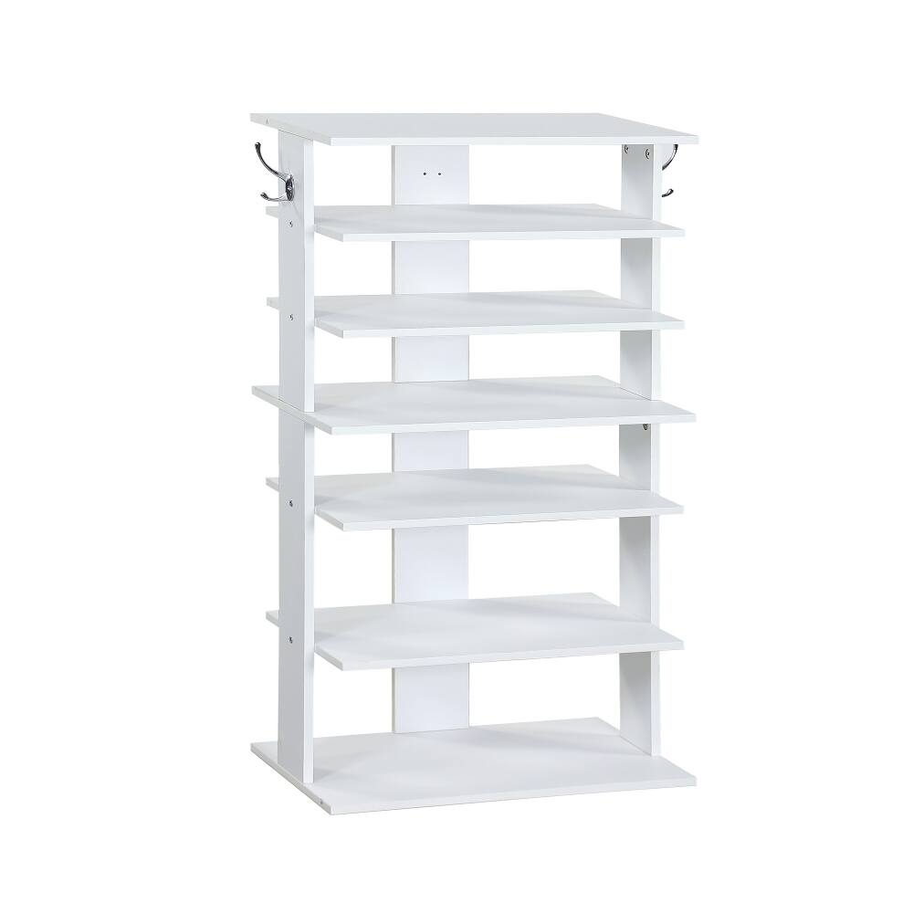 Angle. Loheer - Loheer 7 Tier Vertical Shoe Rack with Hooks White Particle Board - White.
