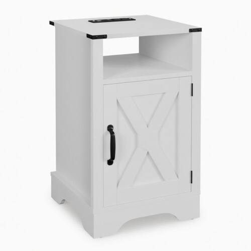 Alt View 6. LUCKY ONE - 16" Assembled Farmhouse Nightstand with Charging Station USB - White.