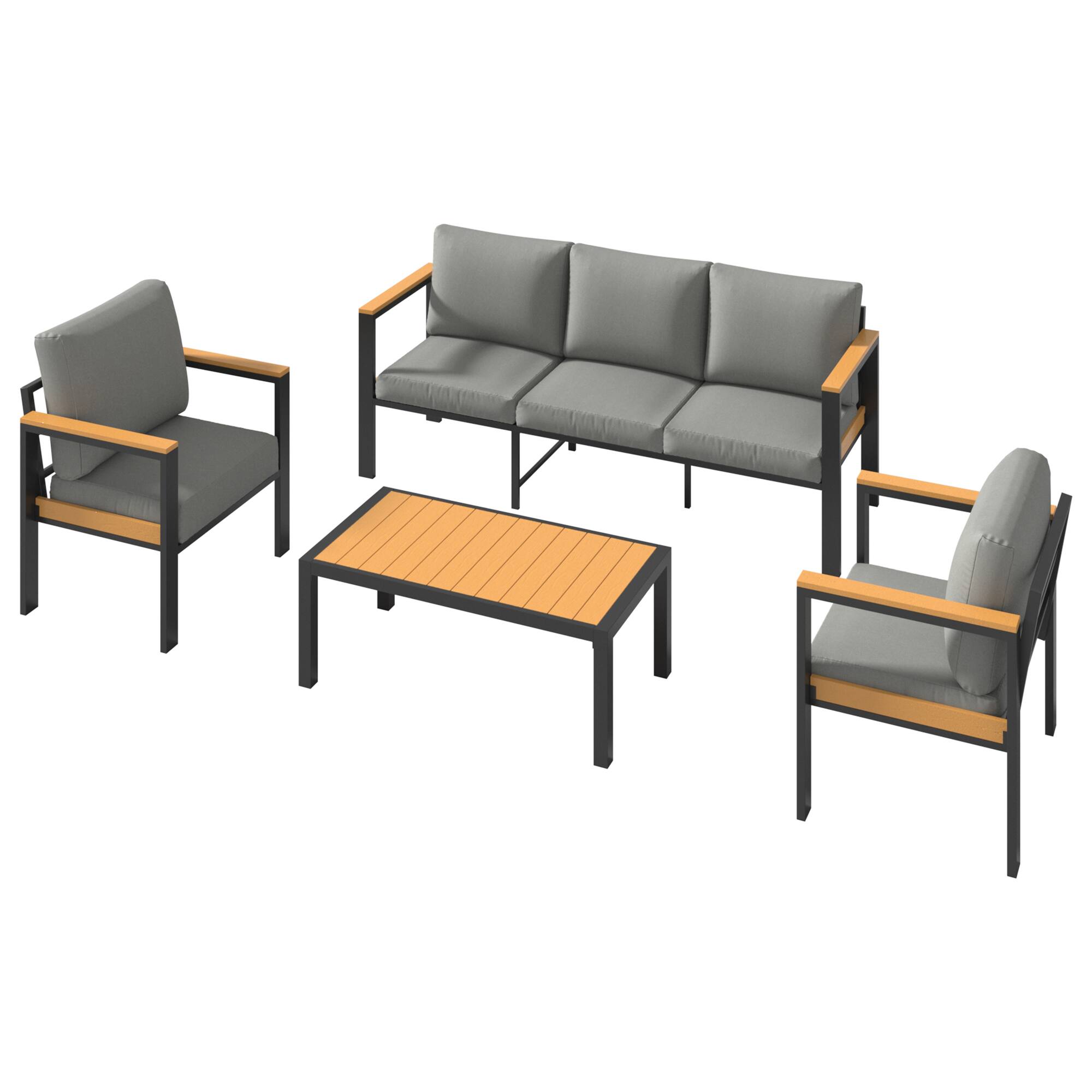 Alt View 4. U-HOMY - 4-Piece Patio Conversation Set with Table, All-Weather Aluminum Furniture for Outdoor Living - Grey.
