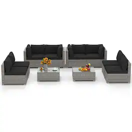 Costway - 10 PCS Outdoor Patio Sectional Sofa Couch PE Rattan Conversation Set - Black