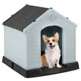 Gymax - Dog House Pet Puppy Shelter Waterproof Indoor/Outdoor Ventilate Gray