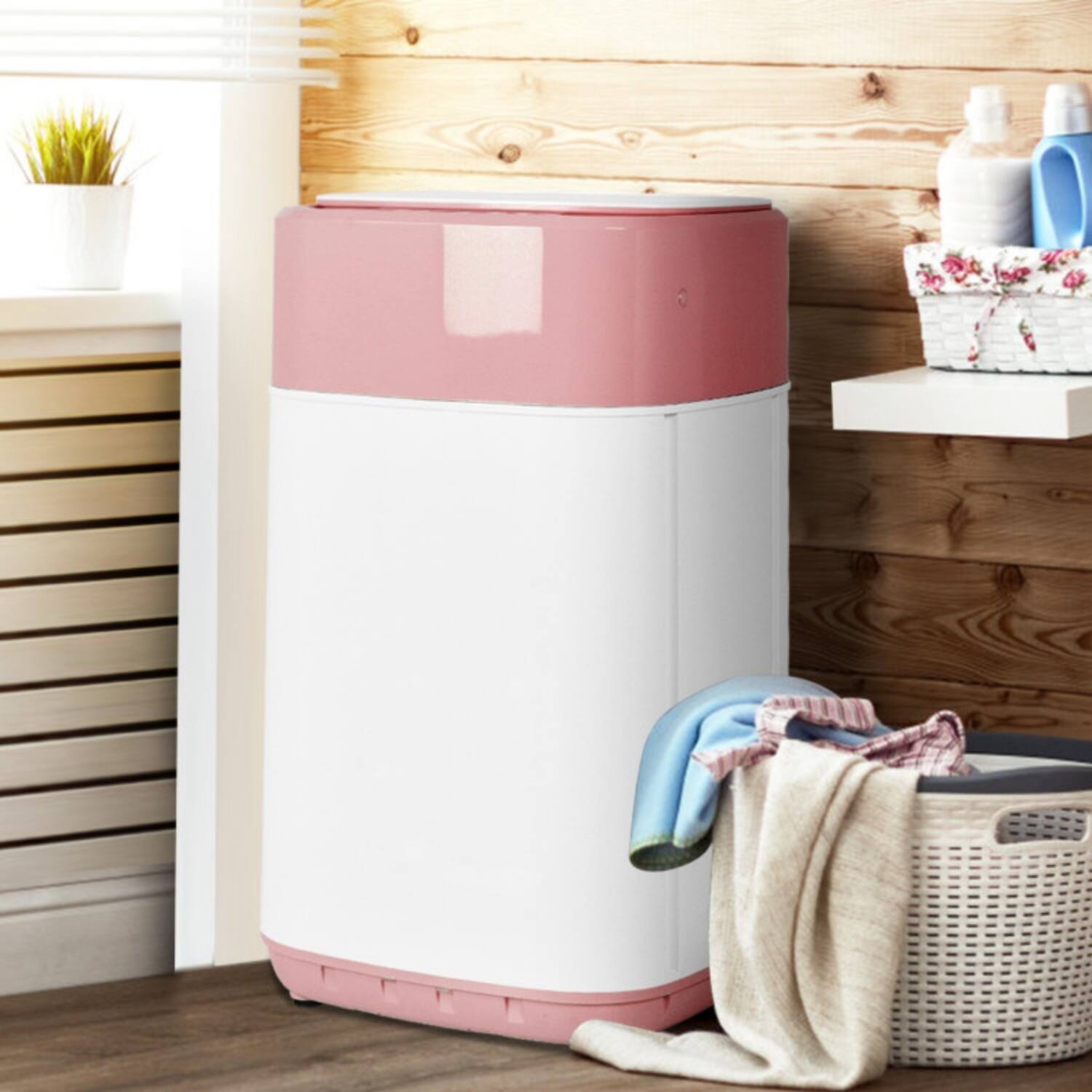 Angle. LUCKY ONE - 8 lbs Freestanding Portable Fully Automatic Washer with Drain Pump - Pink.