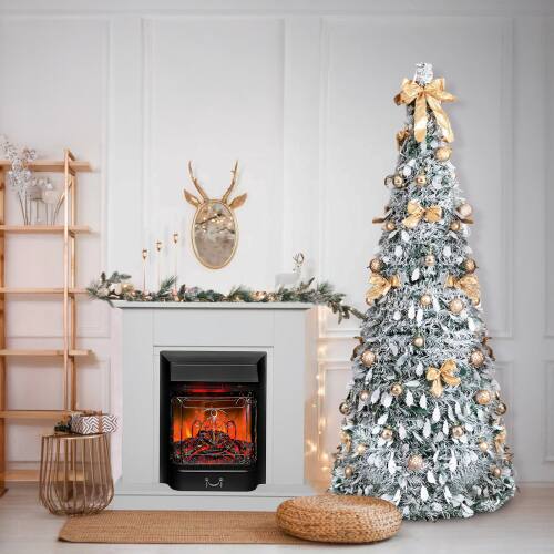 Alt View 1. Winado - 6FT Snow Flocked Pre-lit Artificial Christmas Tree Pop Up with Light Ornaments Collapsible for Indoor Holiday Decoration - Snow Flocked Green.
