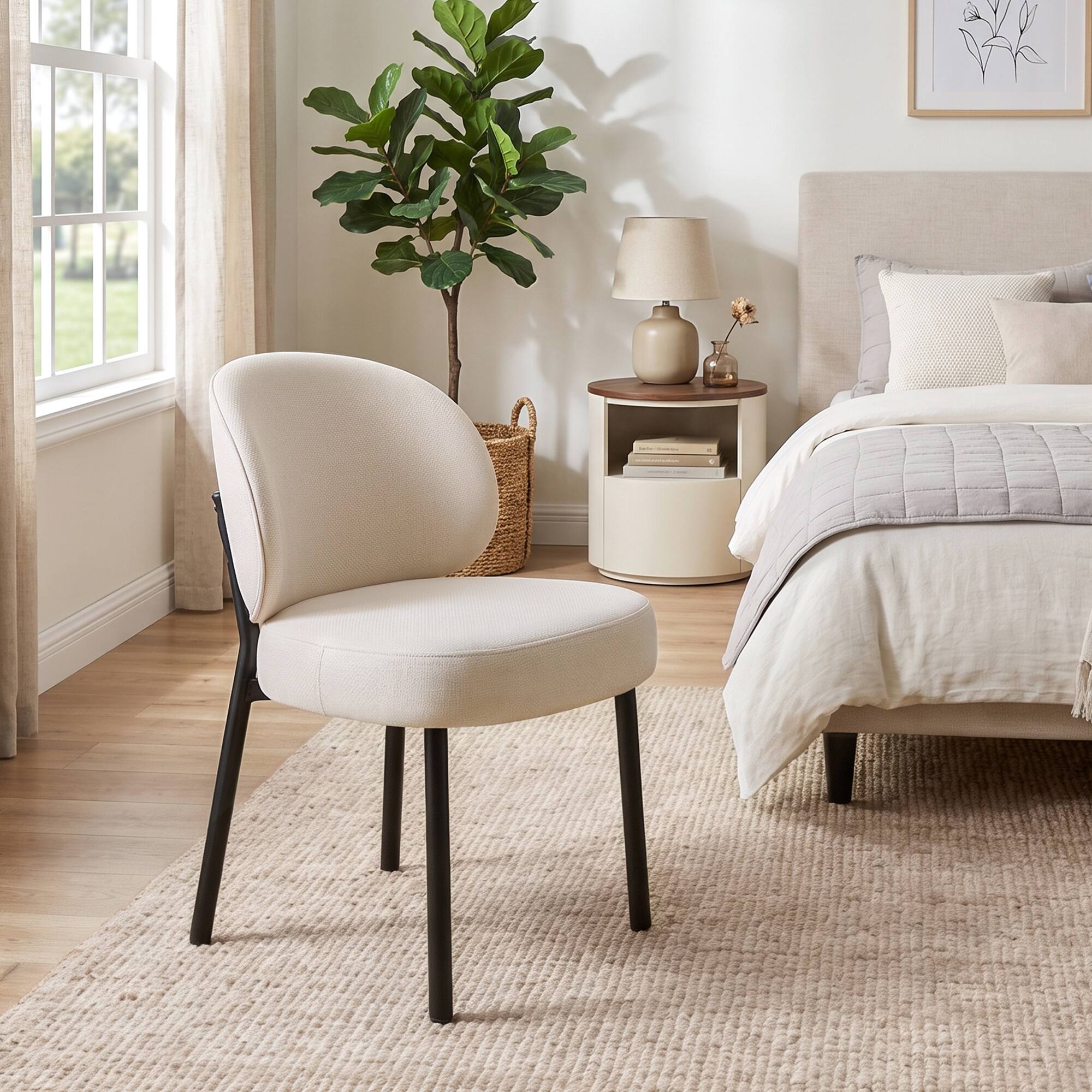 Alt View 8. Brick Attic - Set of 2 Wide Upholstered Dining Chairs with Curved Backrest and Thick Padded Seat Office Chair for Dining Room - Beige.