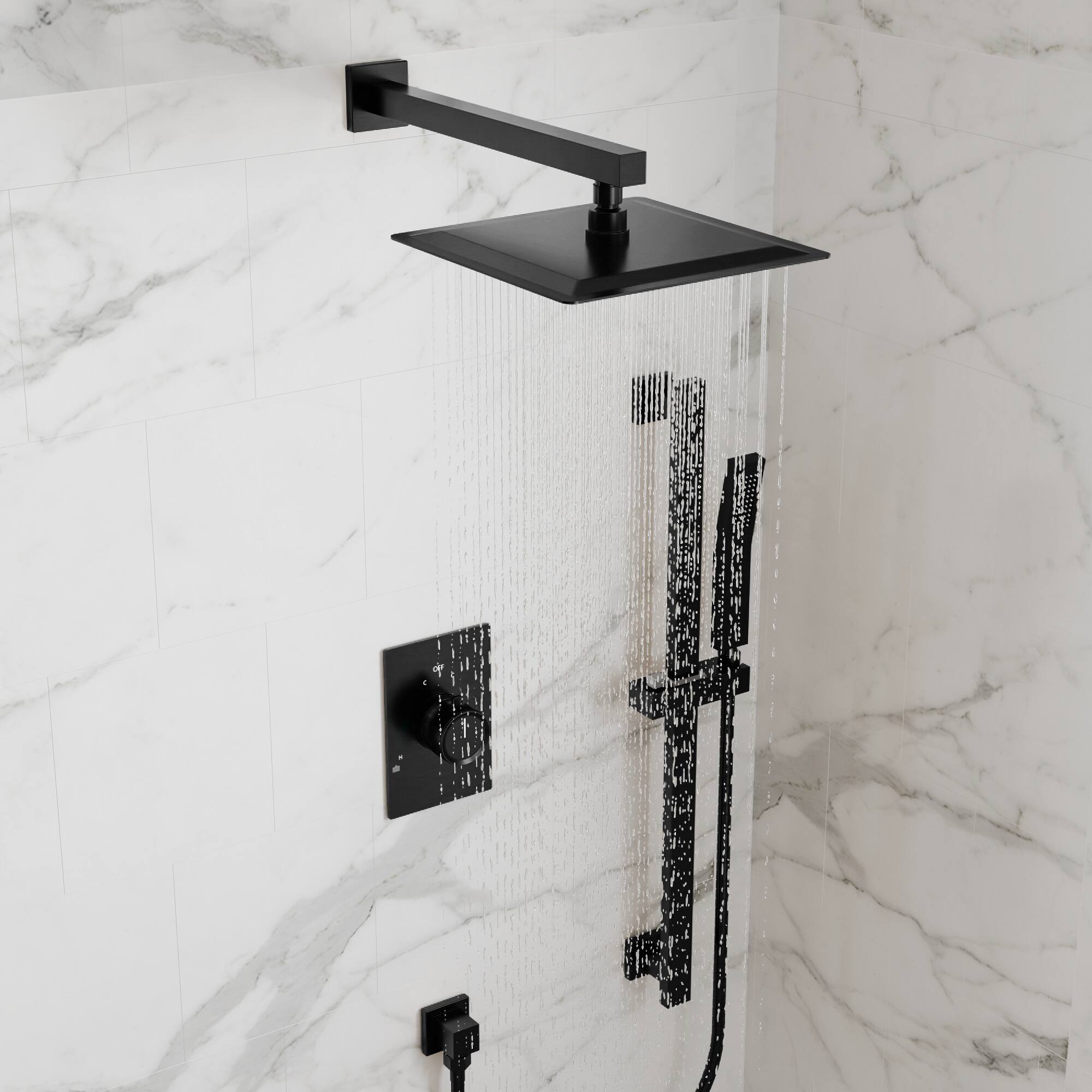 Alt View 6. GRANDJOY - 10" High Pressure Rain Shower System with Handheld Shower and 2-Function Mixer Valve - Matte Black.
