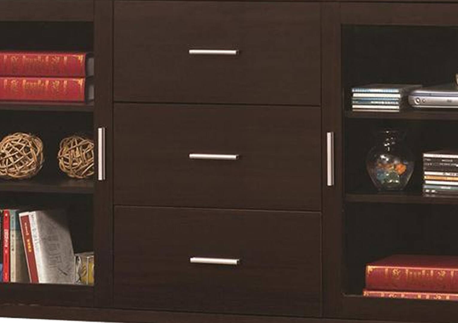 Alt View 2. Manhattan Lane - Modern & Minimal Style TV Console With Multi Shelves & Drawers - Brown.