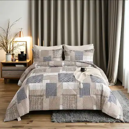 Front. Shatex - Beige square pattern twin 2 pieces comforter set, simple, sophisticated - beige.