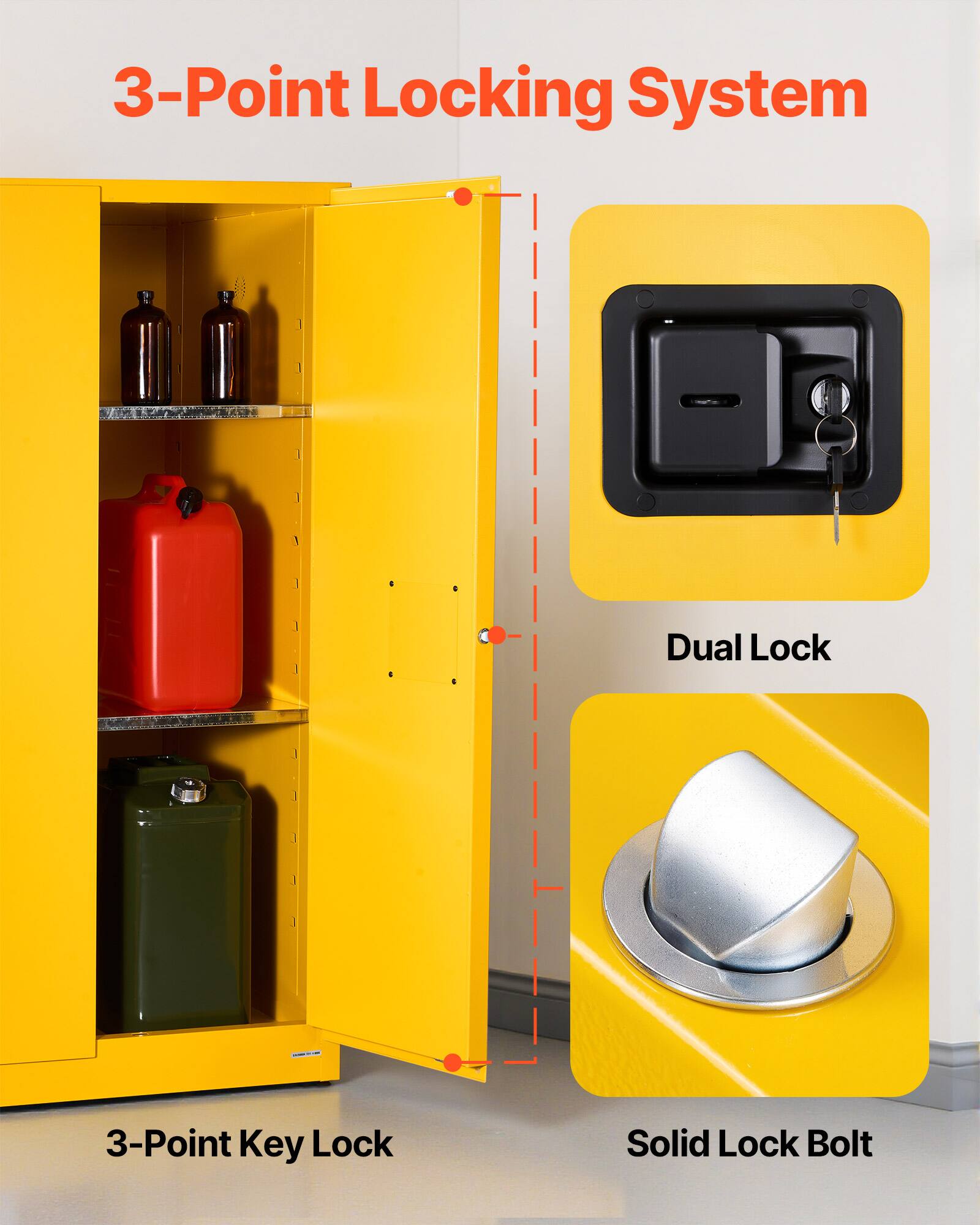 3-Point Locking System

- Dual Lock
- 3-Point Key Lock
- Solid Lock Bolt