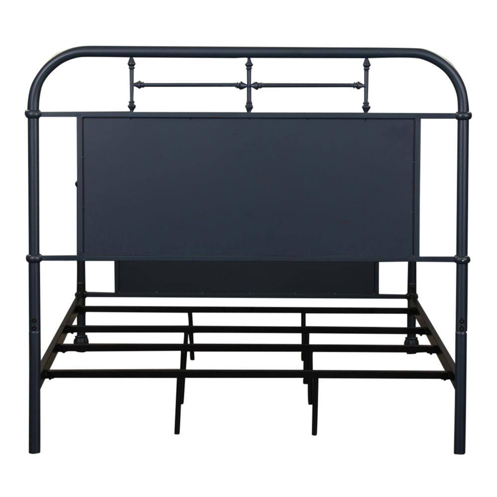 Angle. Liberty Furniture Industries - Vintage Series Full Metal Headboard - Navy in Distressed Metal - Black.