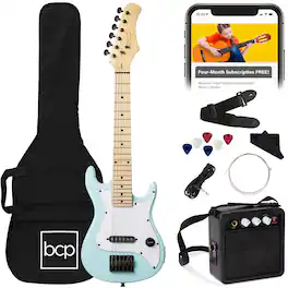 Best Choice Products - 30in Kids Electric Guitar Beginner Starter Kit w/ 5W Amplifier, Strap, Case - Powder Blue