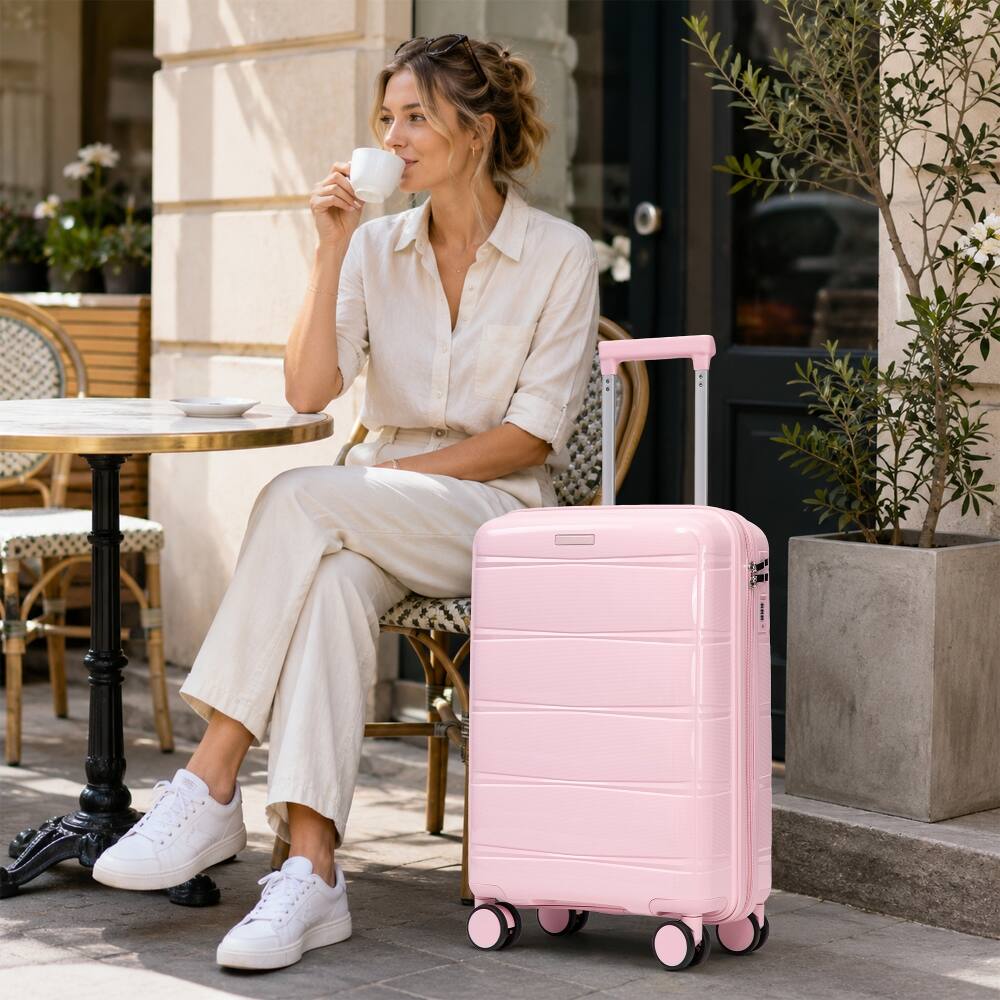 Alt View 9. Ropilly - Ropilly 3 Piece Luggage Set Pink Hard Shell Suitcase Set with Spinner Wheels - Pink.