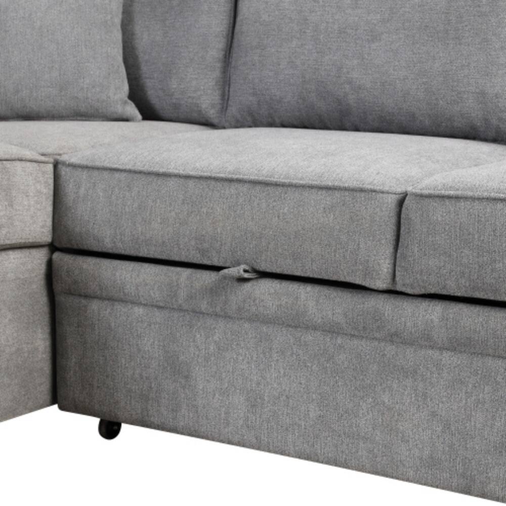 Alt View 1. LUCKY ONE - 84.75" 2-in-1 Pull-Out L-Shape Sleeper Sofa Bed w/ Storage Ottoman for Apartment - Gray.