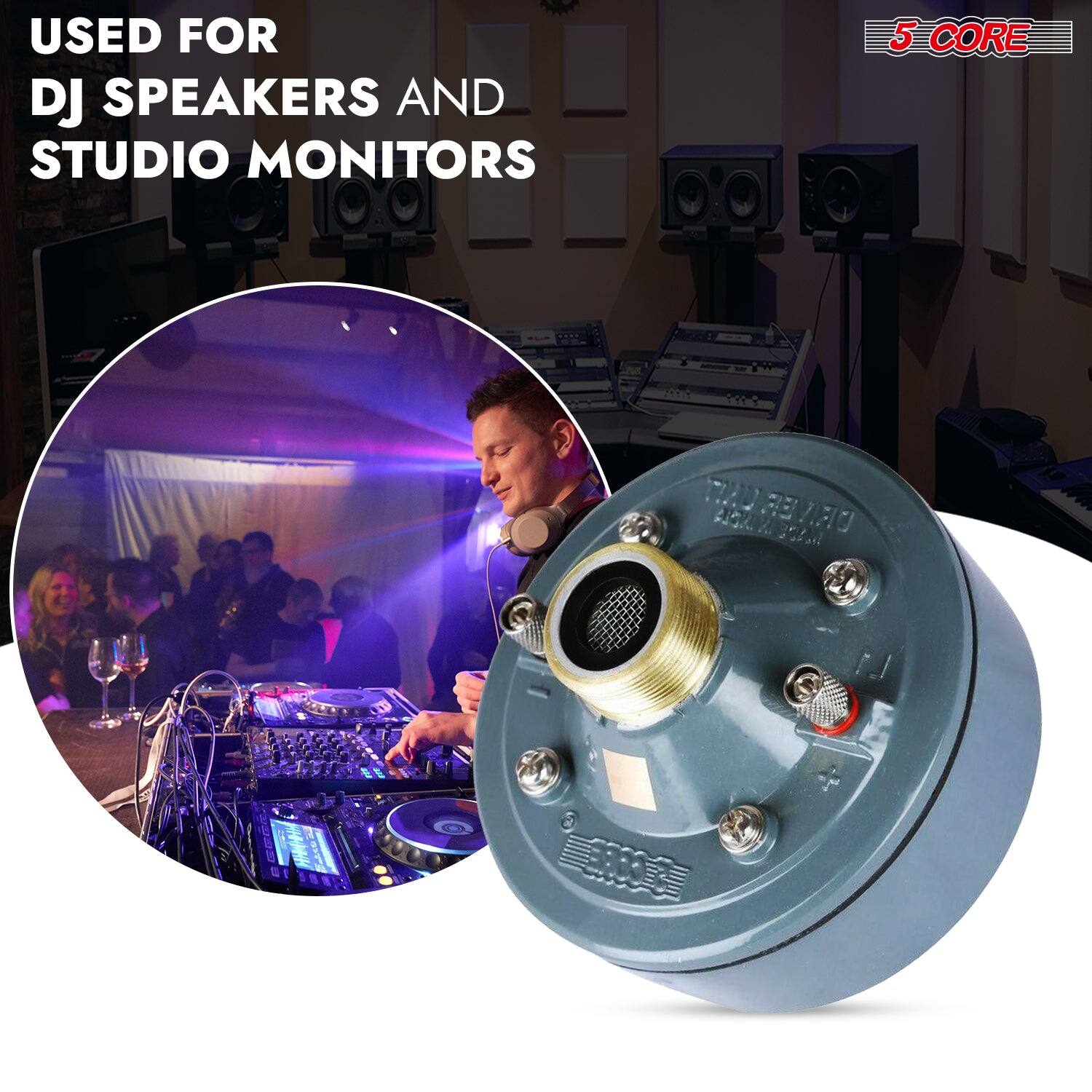 The corrected text is: "USED FOR DJ SPEAKERS AND STUDIO MONITORS."