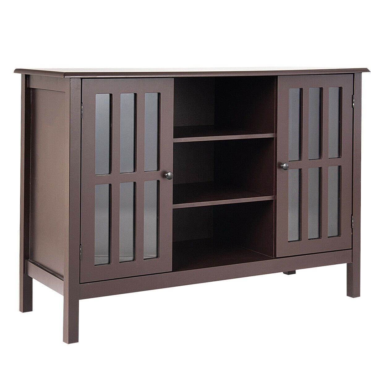 Front. Costway - Wood TV Stand Entertainment Media Center Console for TV up to 50'' - Brown.