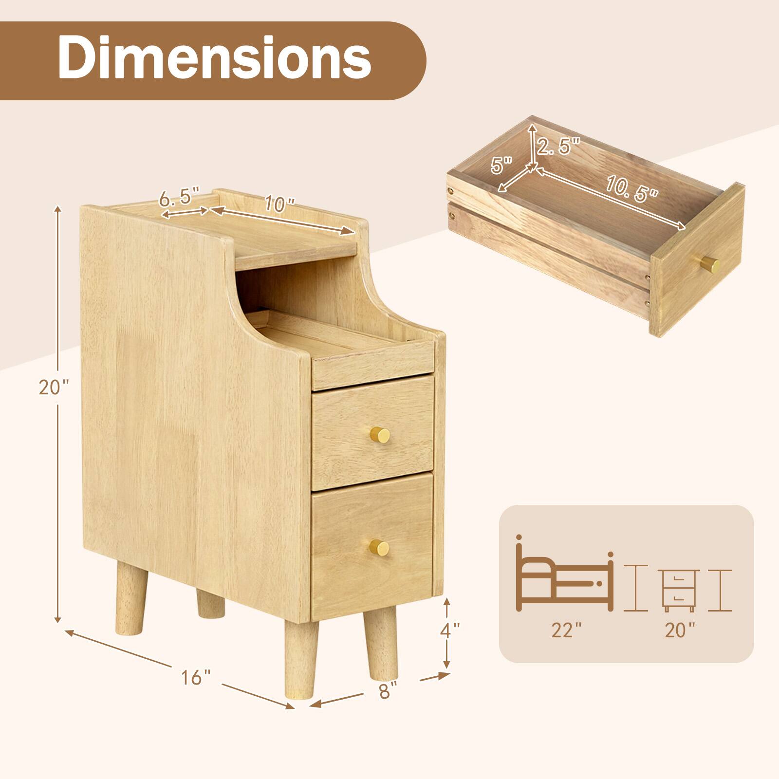 Dimensions  
6.5" x 10" x 20"  
2.5" x 10.5" x 5"  
16" x 8" x 4"  
22" x 20"