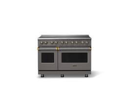 Viking - 48 in. Wide 6 Elements Pro 5 Series 7.3 Cu.Ft. Freestanding 6 Element Induction Convection Range with Brushed Brass Trim - Damascus Gray