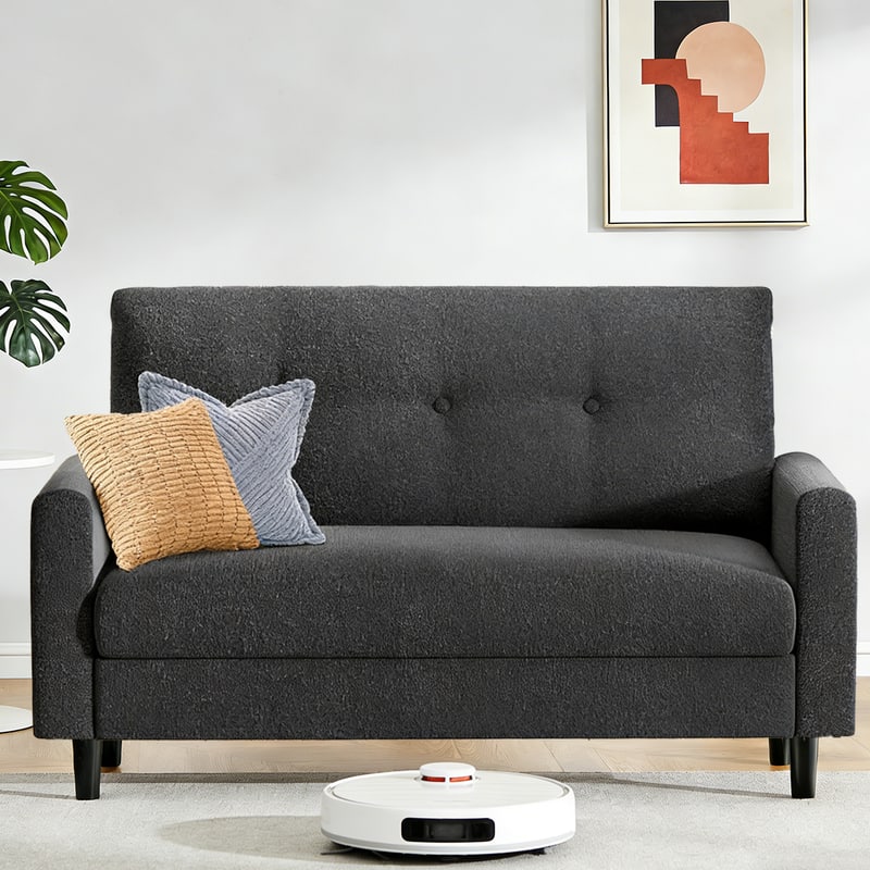 Vipbear - 50" Linen Couch, Sofa No Tool Assembly, Comfy Couches 22.5" Deeper Seats, Corduroy Sofas, Loveseat Sofa Couch - Black