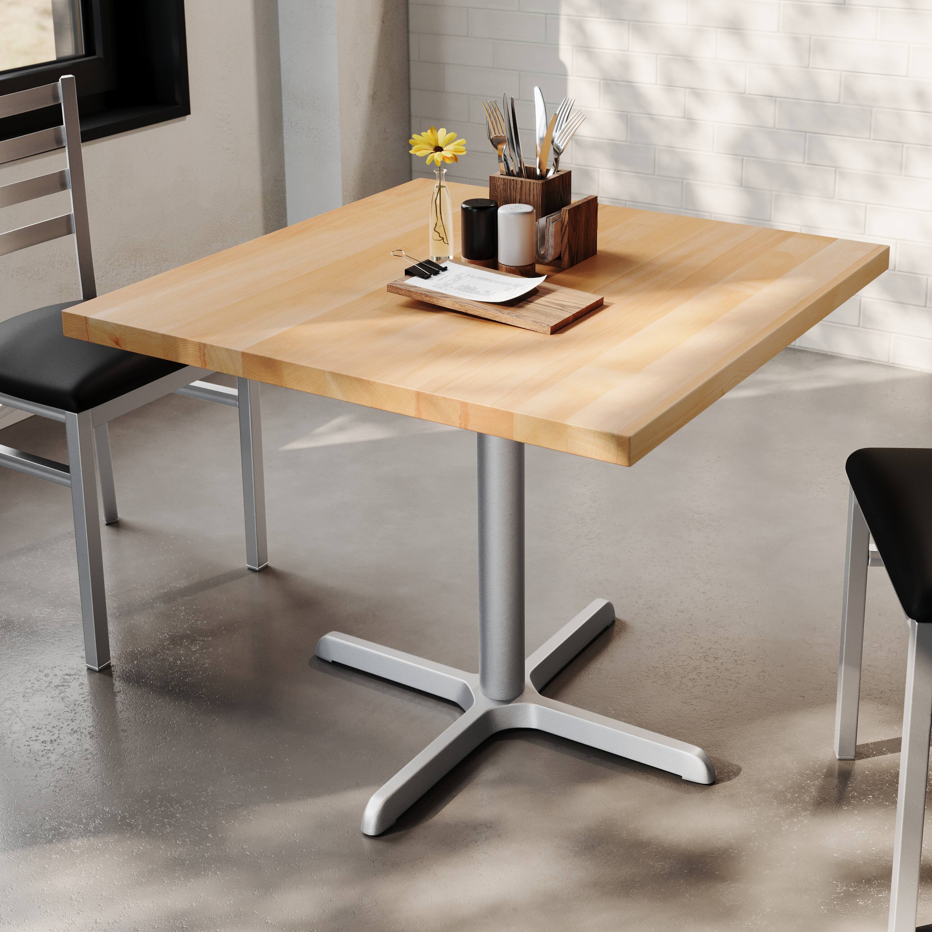 Alt View 2. Flash Furniture - Bennett 36" Square Solid Wood Commercial Indoor Tabletop in Natural with 30" x 30" Dining Height Rust-Resistant Silver C - Natural.
