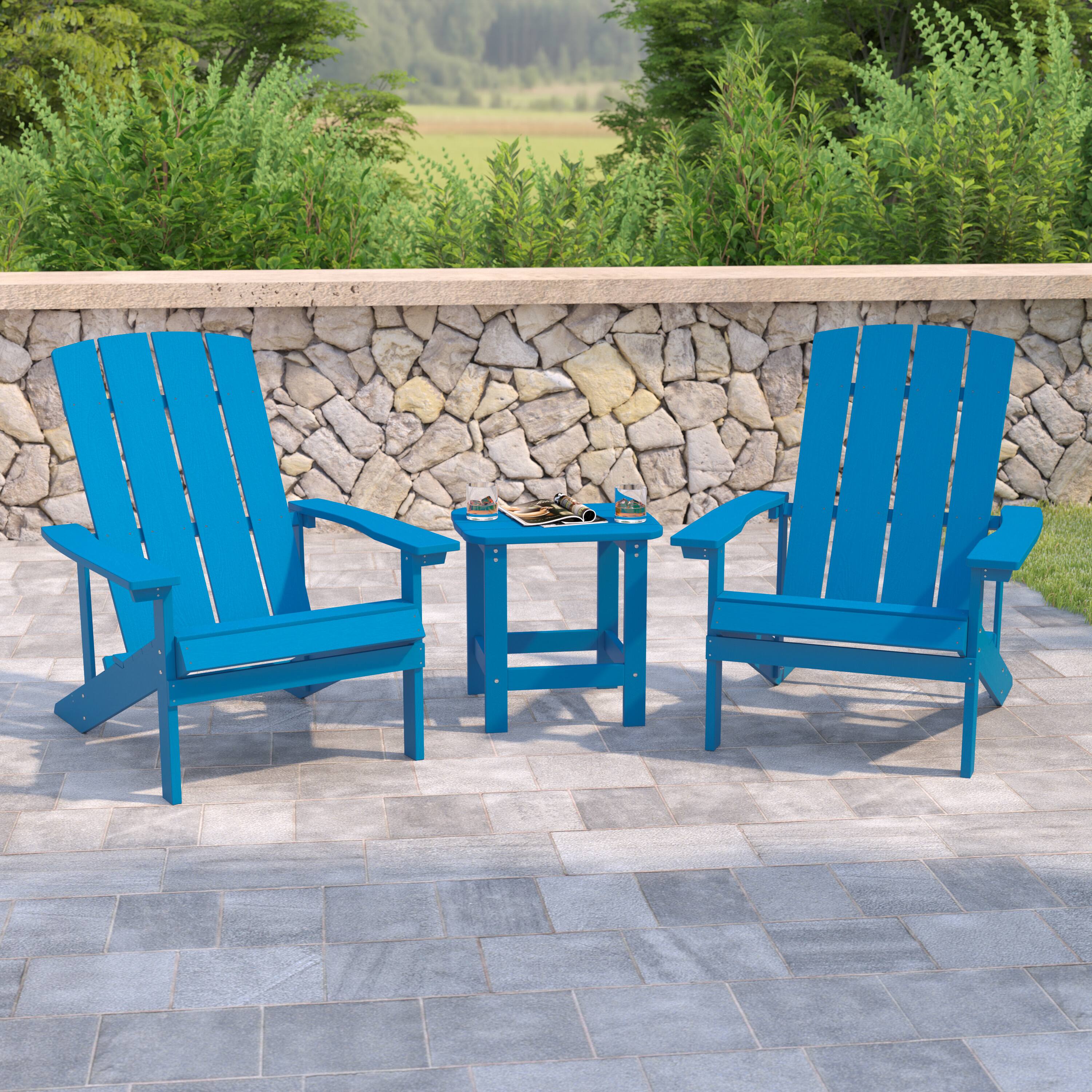Alt View 1. Emma + Oliver - Three Piece Hammond Adirondack Style Conversation Set with Two Chairs and Matching Side Table for Indoor and Outdoor Use - Blue.