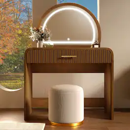 Loheer - Makeup Vanity Table with Mirror, Finish and Touch Screen LED Lighting - Espresso