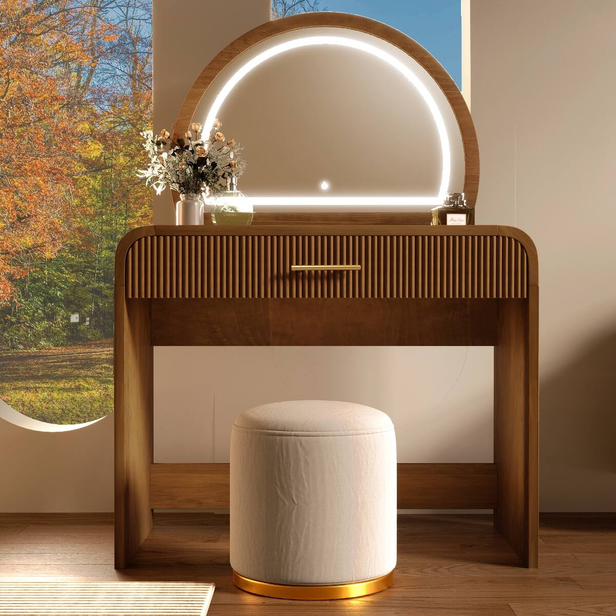 Front. Loheer - Loheer Makeup Vanity Table with Mirror, Espresso Finish and Touch Screen LED Lighting - Espresso.
