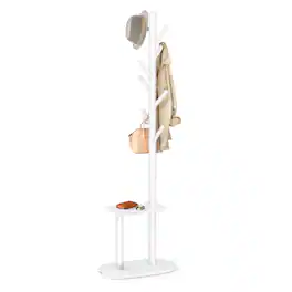 Songmics Home - Coat Rack, Free Standing Coat Stand, Hall Coat Tree with 8 Hooks and Storage Shelf, 67.2 Inch Tall - Cloud White