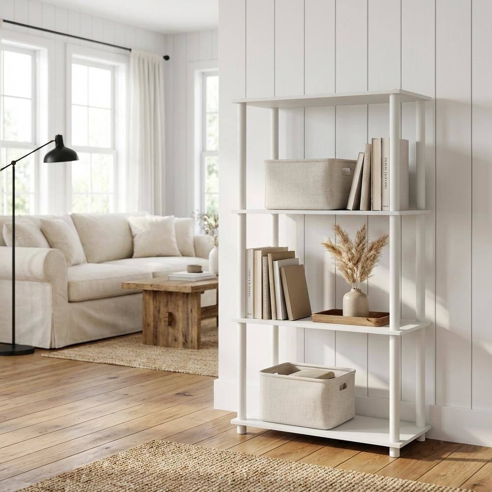 Left. FurniFact - Engineered Wood Bookcase with Open Shelves for Living Room and Office Use - White/White.