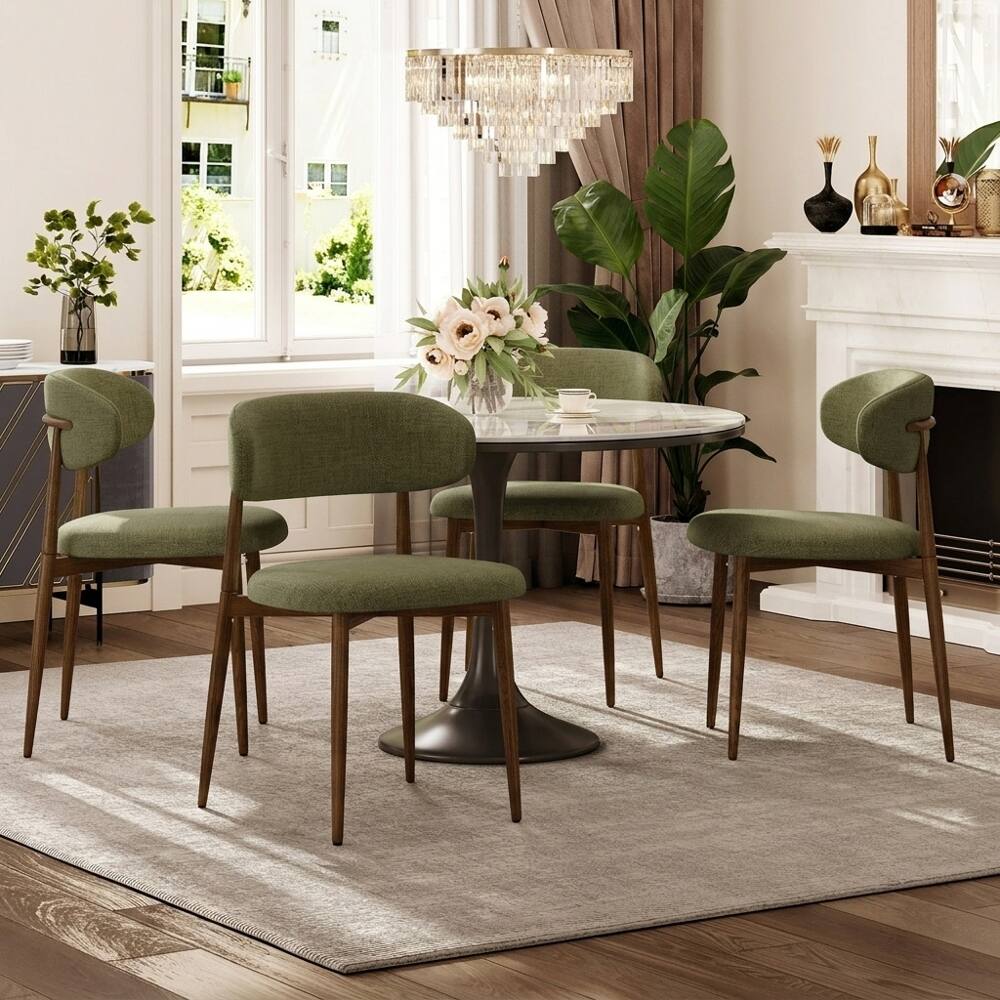Angle. Loheer - Loheer Green Dining Chairs Set of 2 Modern Metal Kitchen Chairs Upholstered Farmhouse Seating - Green.