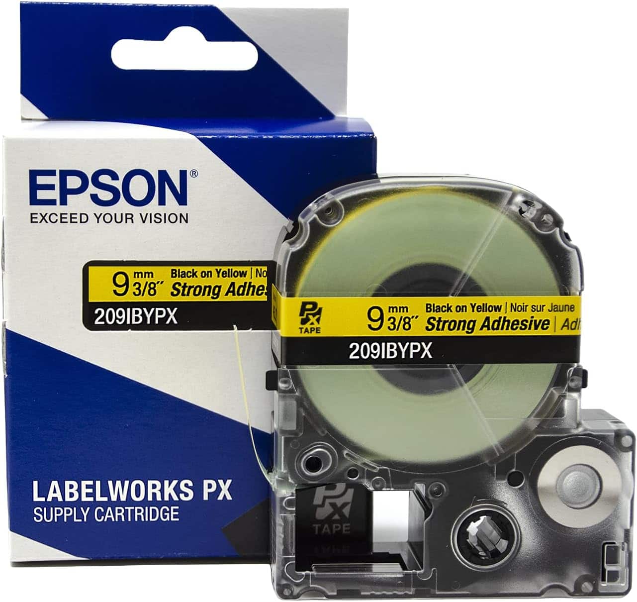 Epson - LABELWORKS PX Strong Adhesive 3/8" (9mm) x 30 ft Tape - 209IBYPX - Black on Yellow