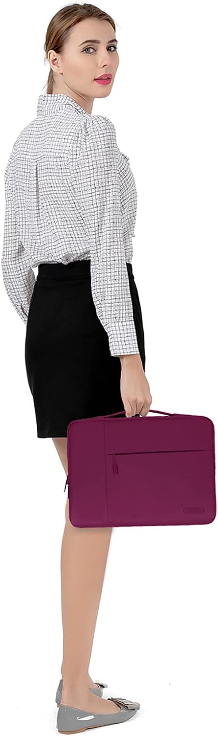 Alt View 1. mosiso - 13.3-inch Slim Laptop Sleeve with Handle, Shock-Resistant Bubble Foam, Two Exterior Pockets - Burgundy.